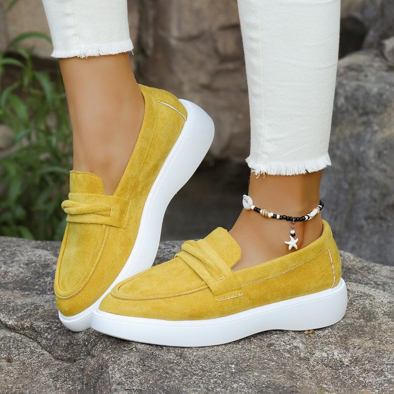 Новый стиль повседневных туфель-бобов на толстой подошве, на плоском каблуке, большого размера, которые можно надевать одной ногой и которые универсальны