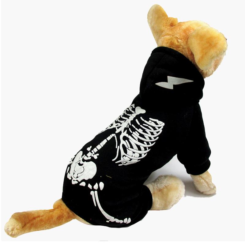 Glow in The Dark Skeleton Dog Costume Red Hooded Four Leg Jumpsuit Funny Pet Clothes for Small Dogs Halloween Dress Up