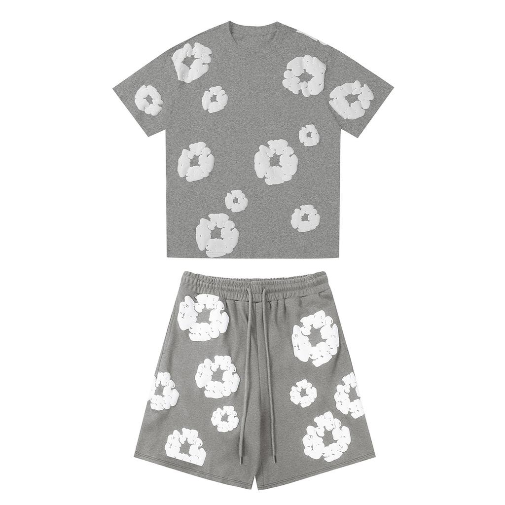 Women's And Men's Casual Loose Fitting Printed T-shirt And Shorts Two-Piece Street Fashion Trend Short Sleeves+shorts