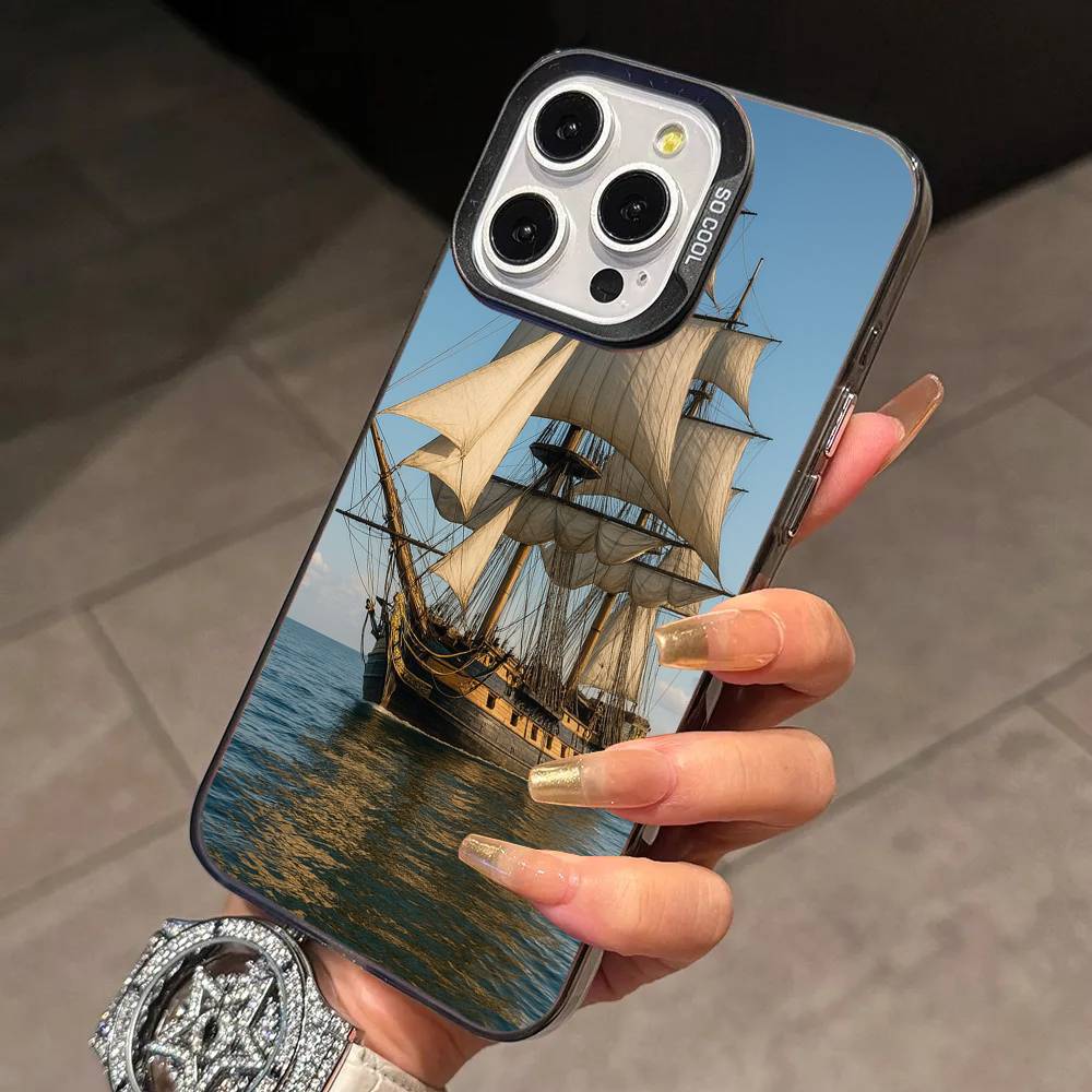 Чехол для телефона Парусный корабль B-Boat Для iPhone 17,16,15,14,13,12,11 Plus,Pro Max,XS,Красочный Серебристый Черный Чехол