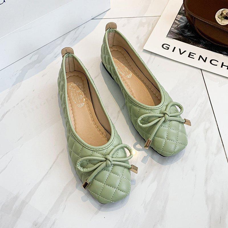 Модные женские повседневные туфли-лодочки из эластичной ткани, балетки на плоской подошве с бабочкой и квадратным носком, дышащие, мокасины без застежек, неглубокие 2024