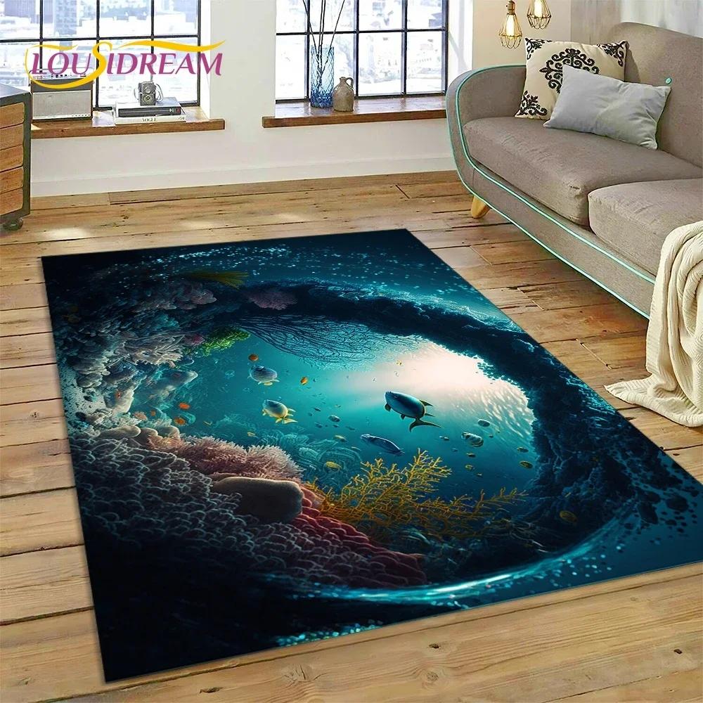 3D Подводный мир Морское дно Дельфин Мультфильм Ковер Ковер для спальни Гостиная Домашний Диван Украшения, Детский Большой Декор Напольный Коврик