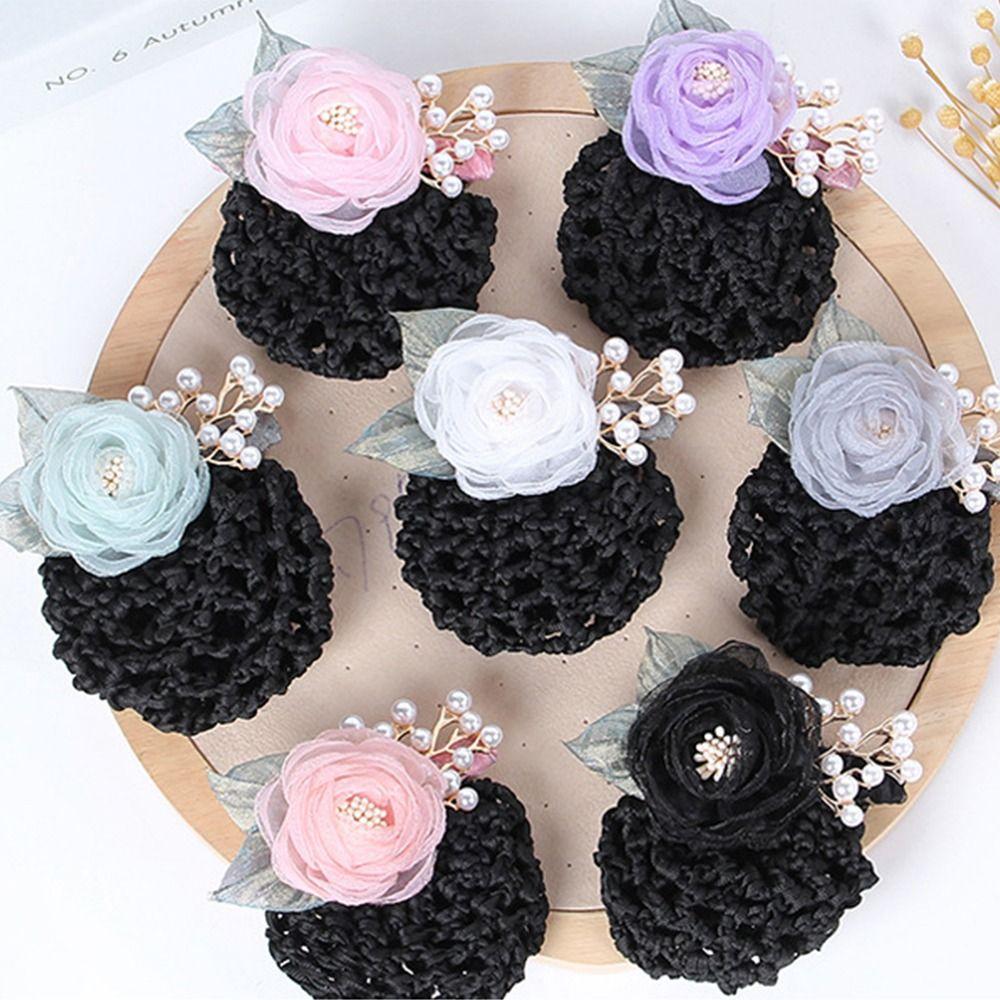 Korean Style Pearls Crochet Bun Net Bun Snood Rose Lace Hair Net Office Lady