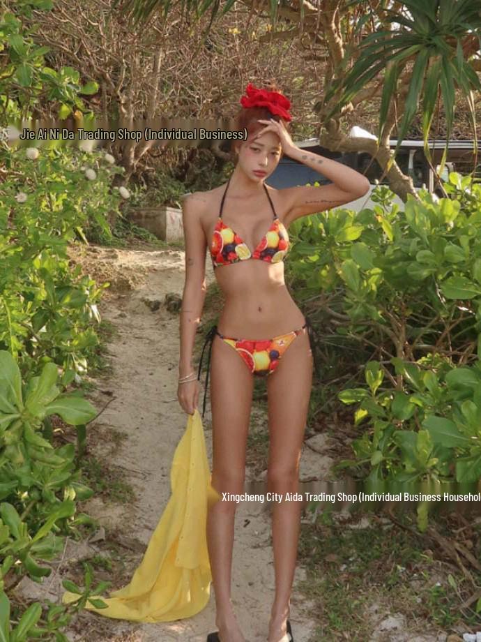 Женский сексуальный купальник-бикини из трех предметов в корейском стиле - С завязками сзади, без спинки, для пляжного отдыха