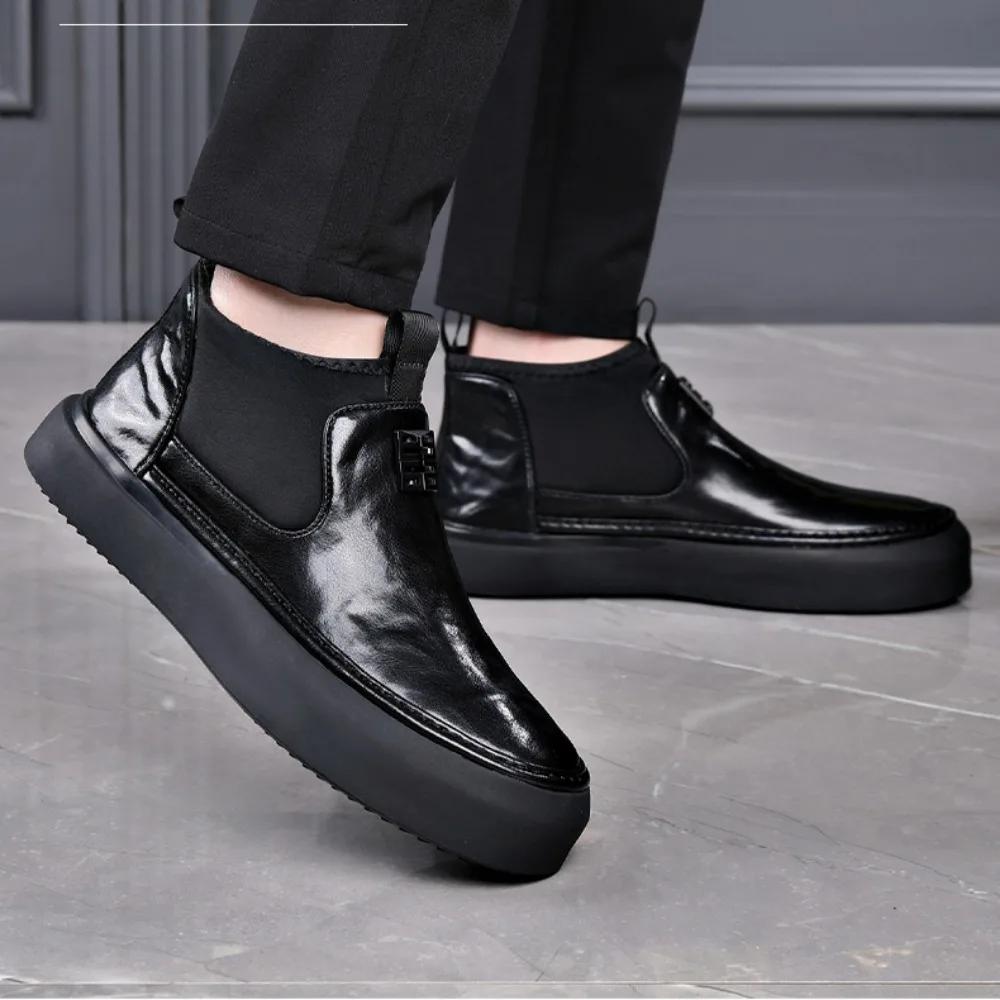 Мужские кожаные ботинки 2025 года, новые ботинки челси из дермиса, рабочие ботинки с мягкой подошвой, высокие туфли, модная мужская обувь, ботинки для работы на открытом воздухе