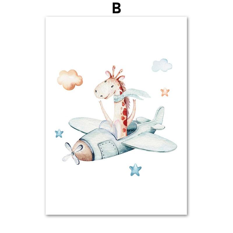 Зебра Жираф Лев Медведь Самолет Приключение Детская Настенная Живопись на Холсте Скандинавский Постер Картинки Декор Комнаты для Мальчика
