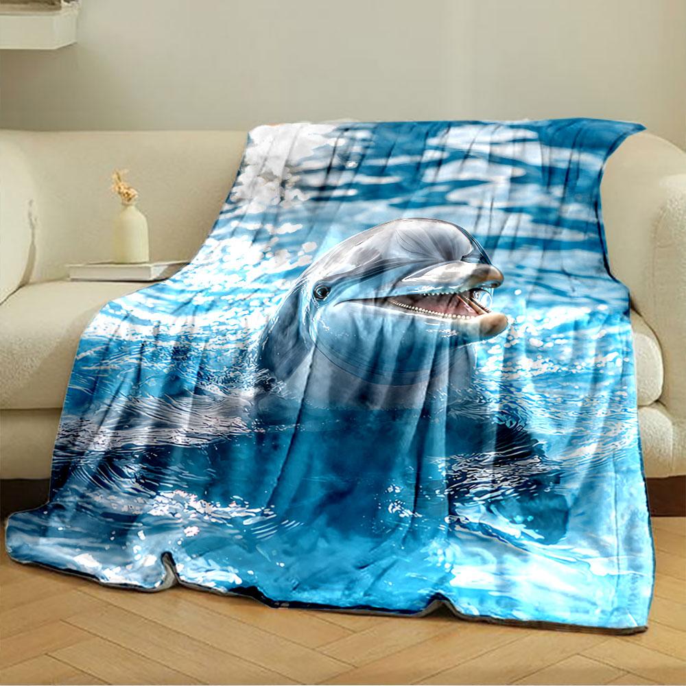 Smiling Dolphin in Water for all seasons blanket lunch break throw gift
