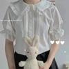 Yaponiyalik Shirin Lolita Usulidagi Bluzkalar Ayollar Kawaii Piter Pen Yoqali JK Ko'ylaklar Qizlar Chiroyli Frillalar Qisqa Puf Yengli Oq Toplar