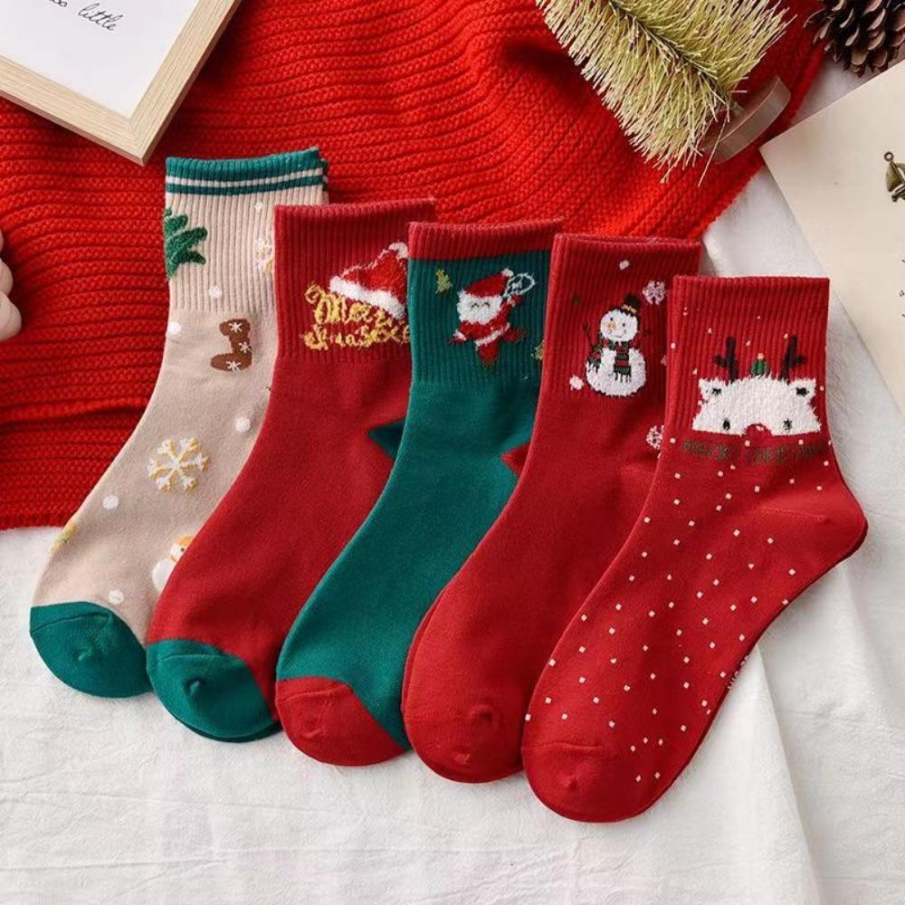 5 Pairs/Lot Elk Mid-tube Socks Santa Claus Winter Socks Creative Christmas Socks  Autumn