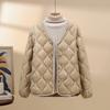 Down Cotton Short Jacket Women's Winter New Solid Color Rhombus Casual Interior with Warm Small Cotton Jacket Top