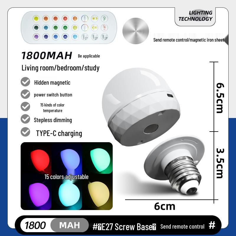 Беспроводная RGB LED лампочка с магнитом и зарядкой Type-C для дома, кемпинга и использования на открытом воздухе
