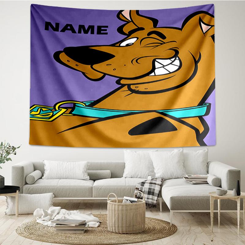 Custom Name Scooby-Doo Print Tapestry, Backdrop, Easy Setup, Ideal for Bedroom, Office & Living Room, with Aesthetic Wall Hanging Decor.