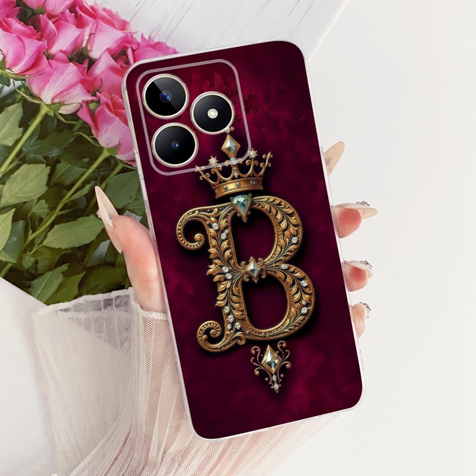 Чехол для Realme Note 50 Роскошный с буквами от A до Z Мягкий силикон Чехлы для парных телефонов Для Realme C60 C51 C51s C53 Narzo N53 Задняя крышка Новый