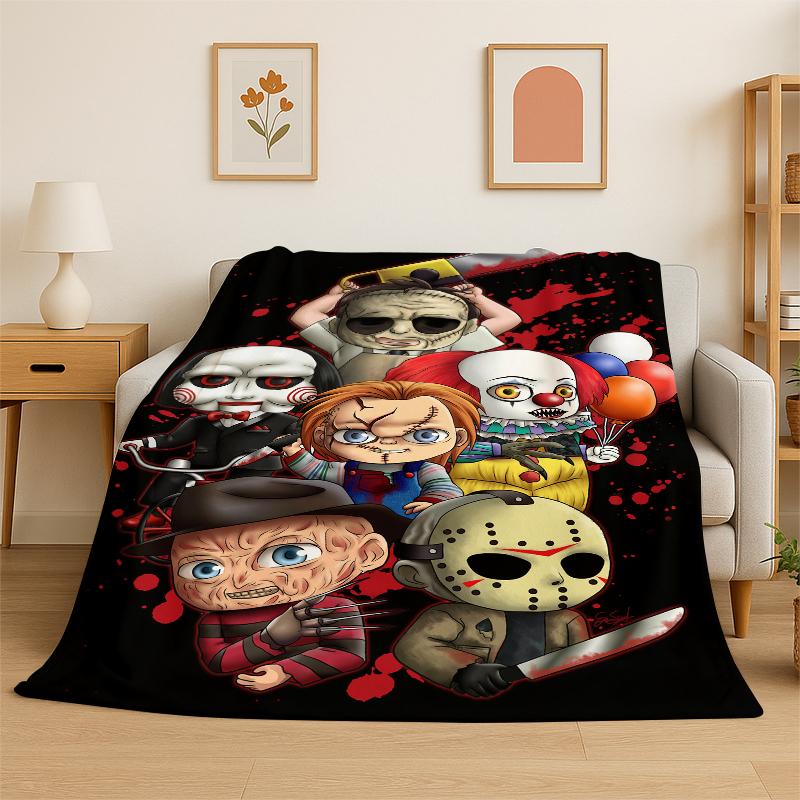 Horror Movie Character Chucky S-Scream Cartoon Flannel Blanket Soft Warm Throw Blanket for Bedroom Living Room Bed Travel Gift