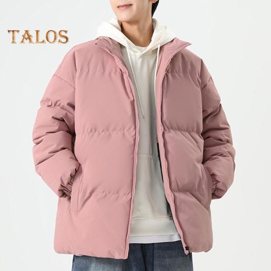 Мужская хлопковая куртка с воротником-стойкой, длинным рукавом, застежкой-молнией, утолщенным пуховым пальто с карманами, однотонная стеганая верхняя одежда