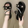 Thick-soled Heightening Pearl Beach Sandals Sandals Female 2025 Summer New Fairy Wind Flowers with Skirt Cool Slippers