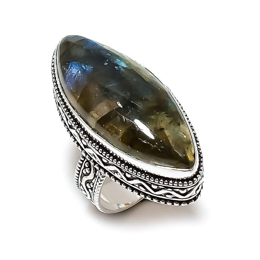 Labradorite Gemstone Handmade 925 Sterling Silver Jewelry Ring Size 10 h2L47