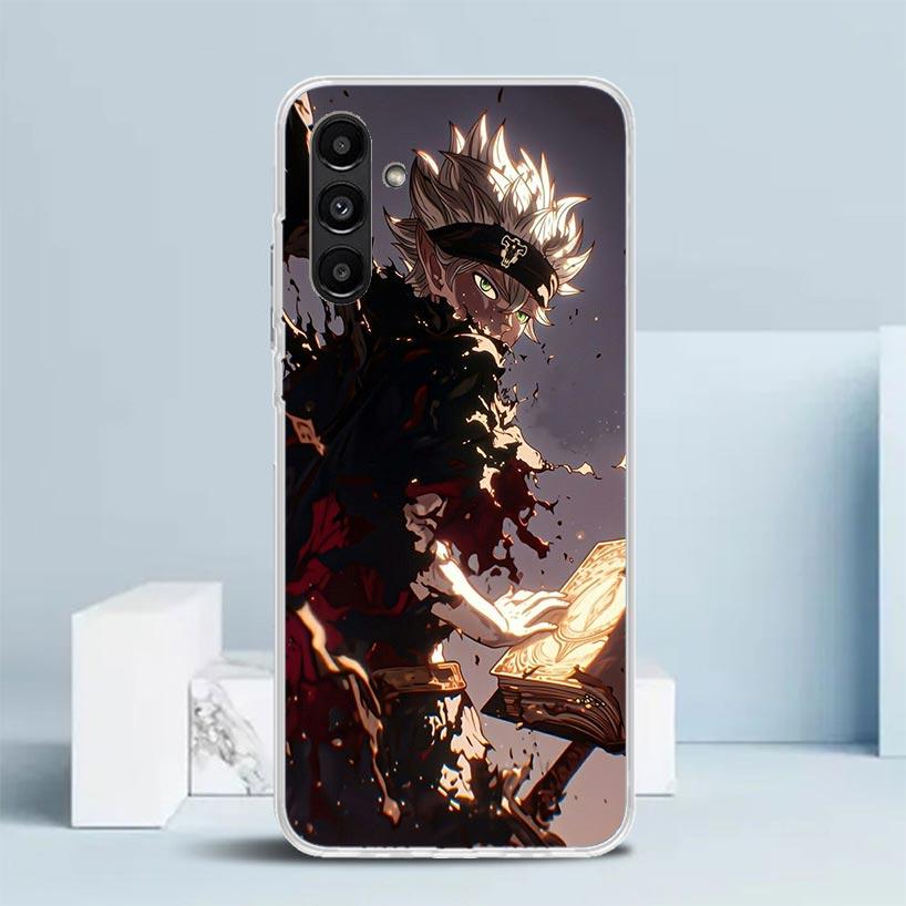 Черный Чехол для Телефона с Аниме Клевером для Samsung Galaxy A17 A37 A57 A16 A15 A14 A13 A56 A55 A54 A53 A36 A35 A34 A33 A26 A25 A24 A23