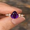 Pear Cut Amethyst Engagement Ring Rose Gold Plated | Purple Amethyst Cluster Ring | Vintage Marquise Moissanite | Dainty Promise Ring