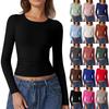 Women's Fashion Solid Color Round Neck T-Shirt Long Sleeve Pullover Bottom Shirt Top