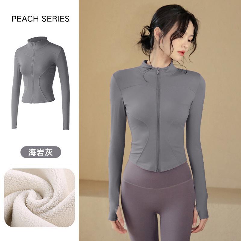Spring warm tight stand-up neck cardigan slim yoga clothes jacket fitness clothes women's thick velvet running sports jacket
