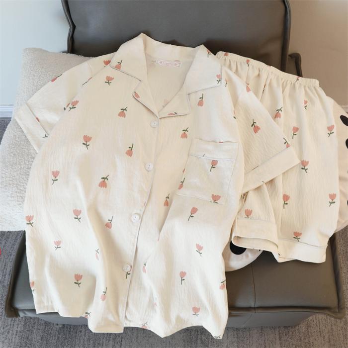 Fun Letter Bear Print Pajamas for Women Cartoon Sweet Cute Casual Women 2 Piece Set Homewear Simple Sleepwear Pajamas Set