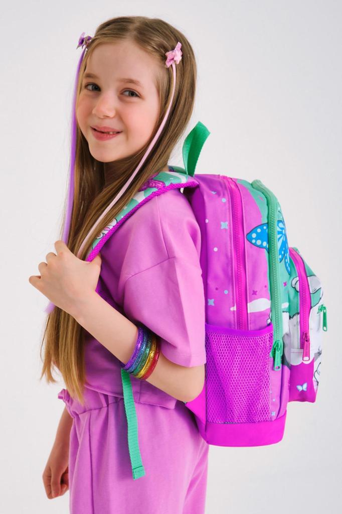 Детский школьный рюкзак с четырьмя отделениями Coral High Kids Water Green Pink Cat Patterned 23707