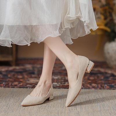 Модная одинарная обувь, с мелким вырезом, с изящным каблуком, для профессиональных поездок, женская одинарная обувь на плоской подошве и толстом каблуке, весна и лето 2025