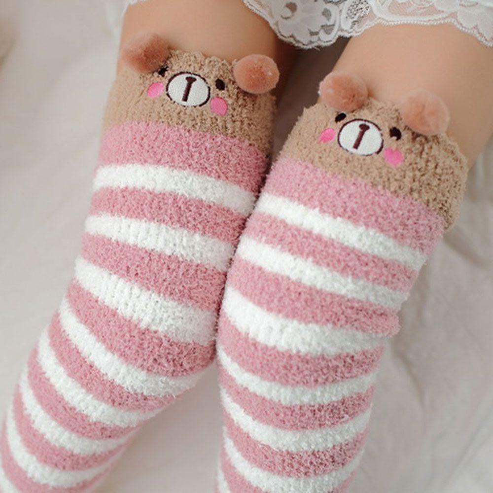 Girl Compression Kawaii Sock Japanese Animal Knee Long Thigh High Striped Warm Socks Winter