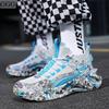 Мужские легкие кроссовки для бега с лезвиями Женские удобные носки с амортизацией Уличные граффити-кроссовки Спортивная обувь для ходьбы