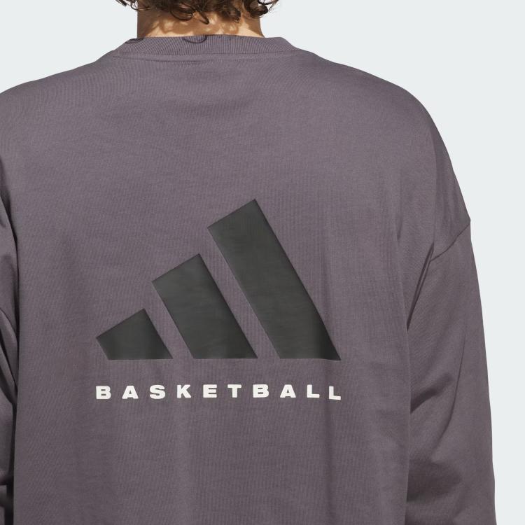 Adidas Глава 02 Коллекция 2025 года Bb Ls Tee Круглый вырез с надписью Удобный пуловер с длинным рукавом Футболка унисекс Топы Многослойные-серые JC7835