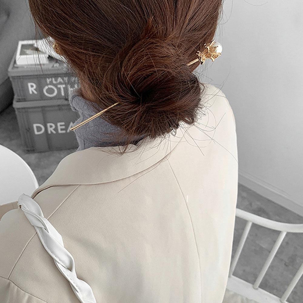 Lady Gold Silver Color Headwear Chinese Style Pearl Hairpin Hair Accessories Hair Clip Hair Sticks
