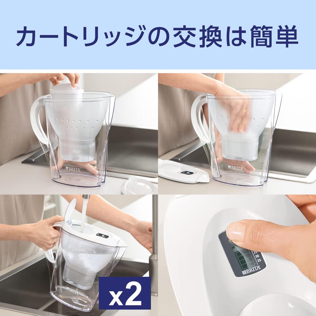 Brita Marella Water Filter, 1.15L Filtered Water Capacity, 2.4L Total Capacity, Includes One Maxtra Plus Cartridge [Official Japanese Product]