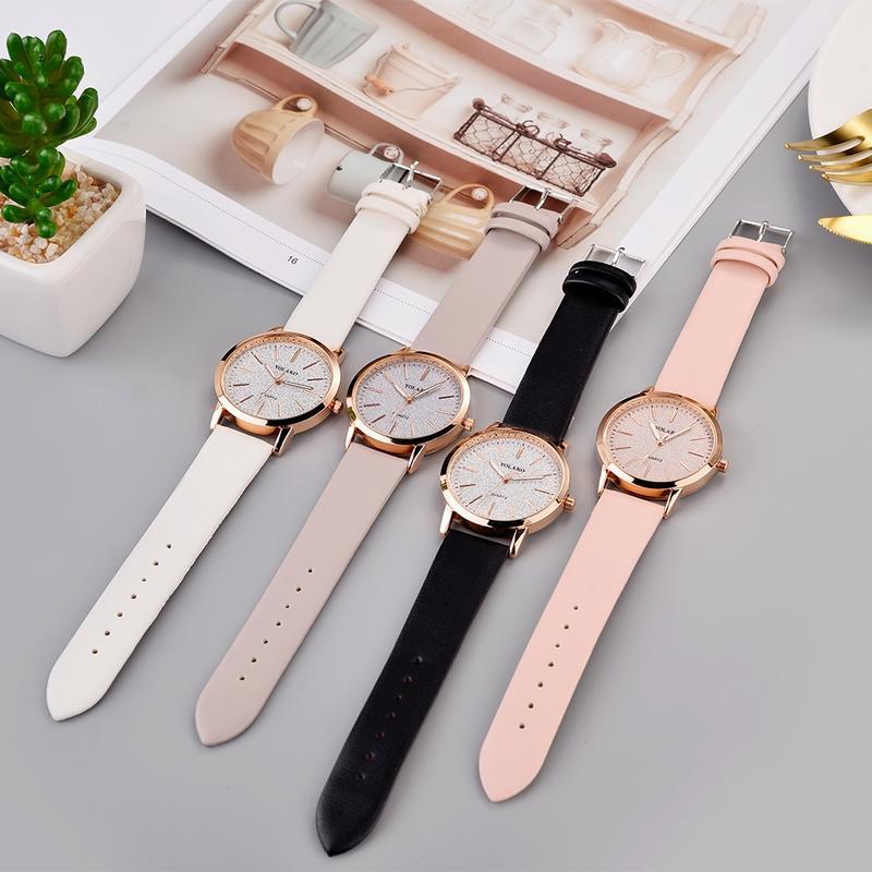 Женские кварцевые часы с кожаным ремешком / роскошный циферблат из розового золота