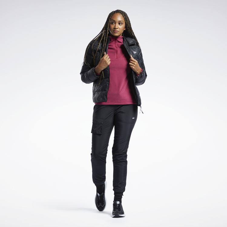 Reebok Женские черные пуховики с капюшоном, умеренно теплые, GR8982