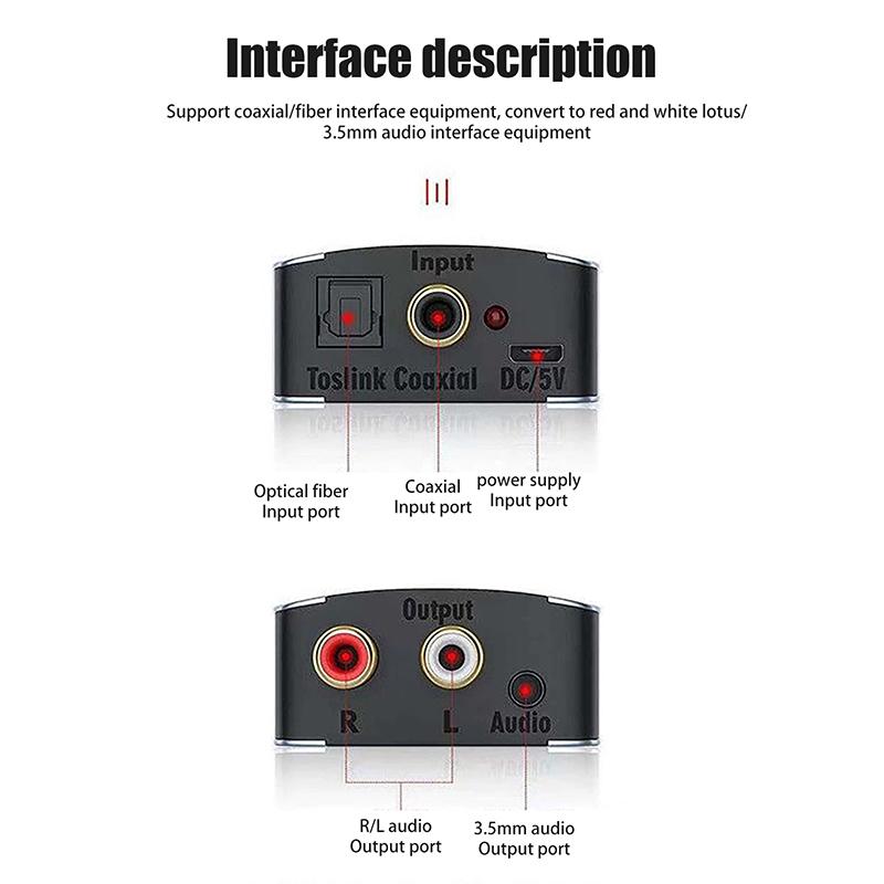 Digital To Analog Converter Dac Audio Optical Toslink Spdif Coaxial Input To L/R 3.5Mm Rca Jack Headphone Amplifier Output