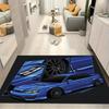 Blue JDM Sedan Split View Comic Print Area Rug Non‑Slip Rectangular Floor Mat Tuner Car Fan Decor for Gaming Bedroom Living Room
