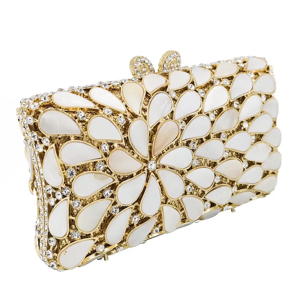 Бутик De FGG Элегантные Натуральные Белые Ракушки Женские Кристальные Вечерние Сумки и Клатчи Свадебная Вечеринка Коктейльная Сумка и Кошелек