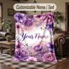 Floral Art Theme Throw Blanket Custom Name Text Personalized Blanket Soft Cozy Blanket for Home Sofa Bed