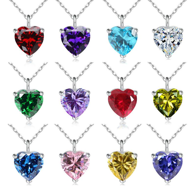 S925 Sterling Silver Love Zircon Necklace Cross-border December Birthstone Ladies Sterling Silver Pendant Necklace