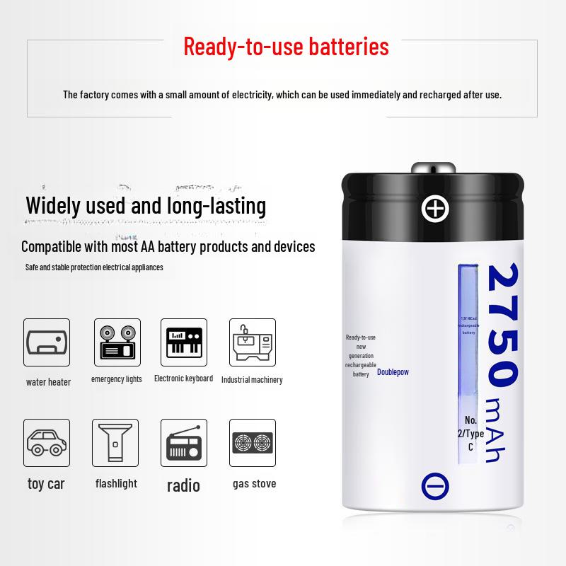C Type 2750mAh 1.2V Rechargeable Battery for Gas Stove Water Heater