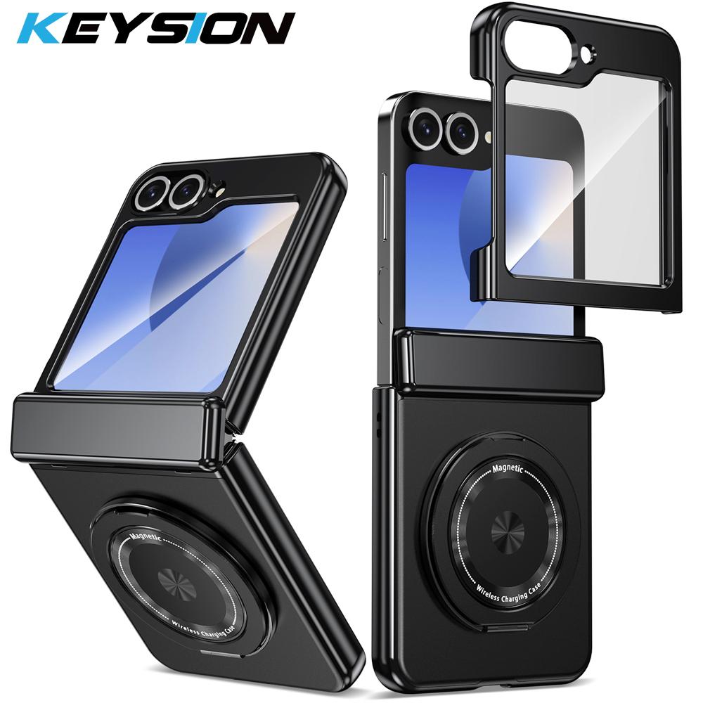 KEYSION Вращающийся на 360 ° магнитный чехол-кольцо MagSafe для Samsung Galaxy Z Flip 6 5 4 3 шарнирный чехол для телефона с защитой экрана