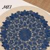 Tea Tray Mats Round Lace Doily, Dark Blue Floral Placemat, Embroidered Table Thickened Polyester Doilies Mat, Heat-resistant for Home Decoration