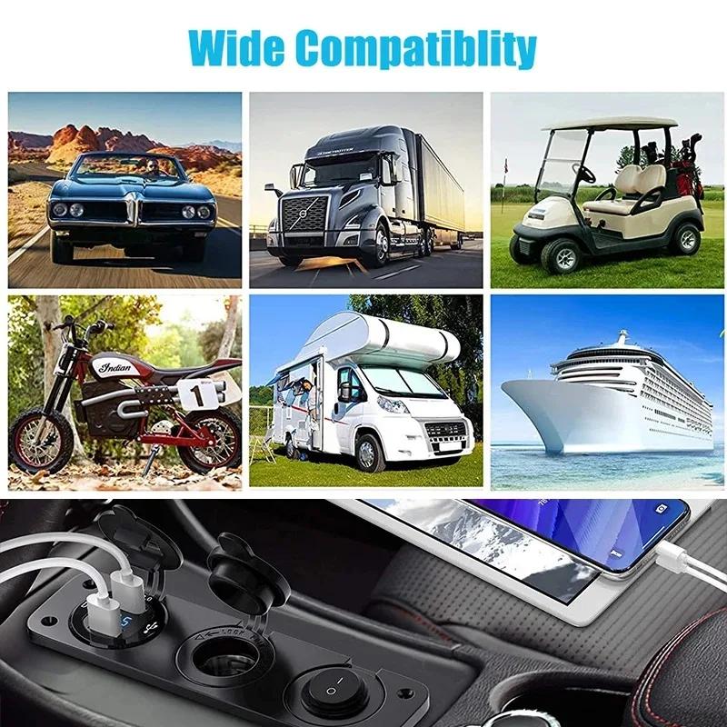 Водонепроницаемая розетка прикуривателя 12 В, водонепроницаемая автомобильная зарядка, водонепроницаемая панель с двойным USB-выходом QC3.0 и переключателем для дома на колесах, морского судна, лодки