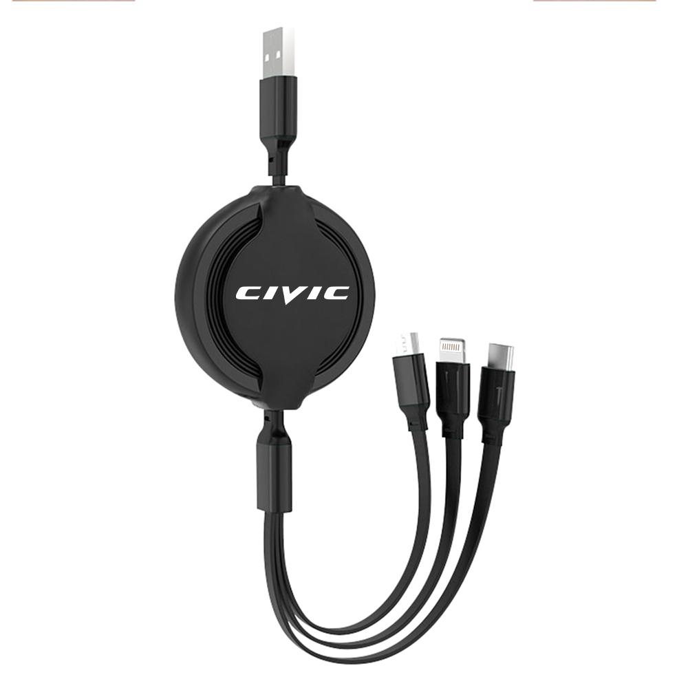 Car Phone Charger Fast Wire Charging Cable Three-head Data Cable For Honda Civic Accord Crv Hrv City Jazz CR-Z Element Insight RF6