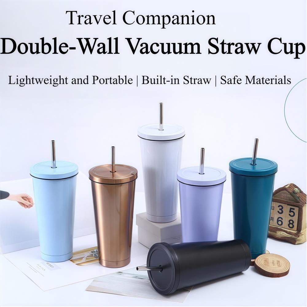 500ml Thermal Mug 304 Stainless Steel Double-Layer Vacuum Insulated Thermos Water Bottle Portable Coffee Cup with Straw