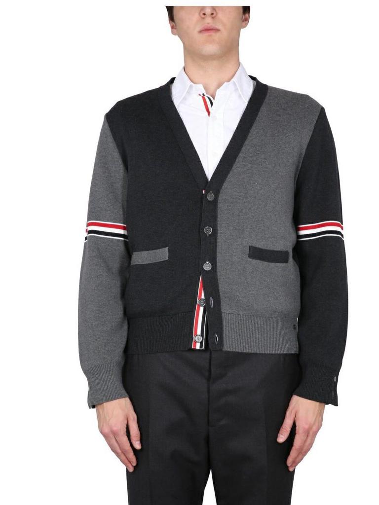 Autumn/Winter Unisex Double Sleeve Cotton Cardigan – Red, White & Blue Color Block with Five Buttons