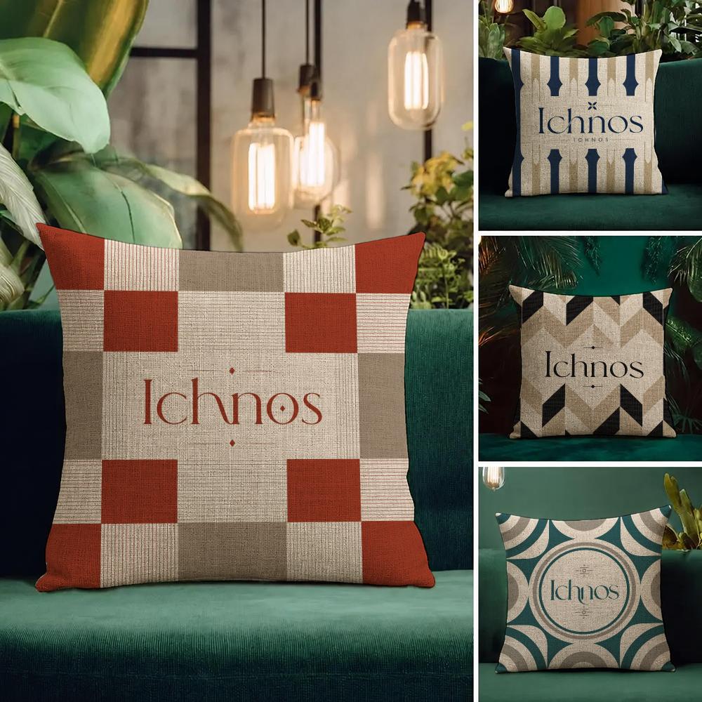 Brand Ichnos Cushion Cover Natural Linen Pillowcase Set AllinOne Decor Cushion Cover for Sofa Bedroom Chair