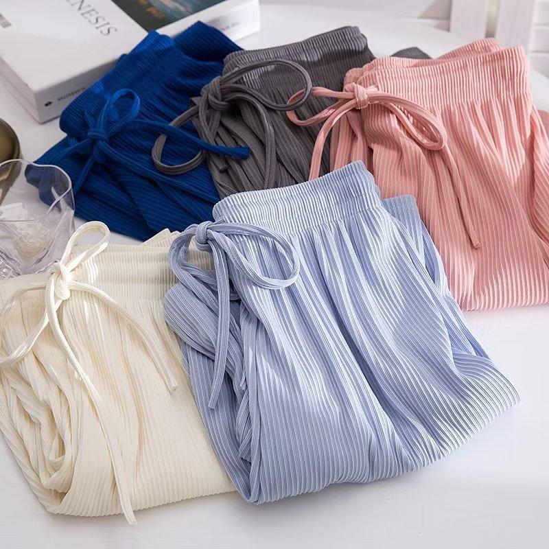 Girls Summer Solid Color Ice Silk Draped Wide Leg Pants for Middle and Large Children High Waisted Loose Soft Pants