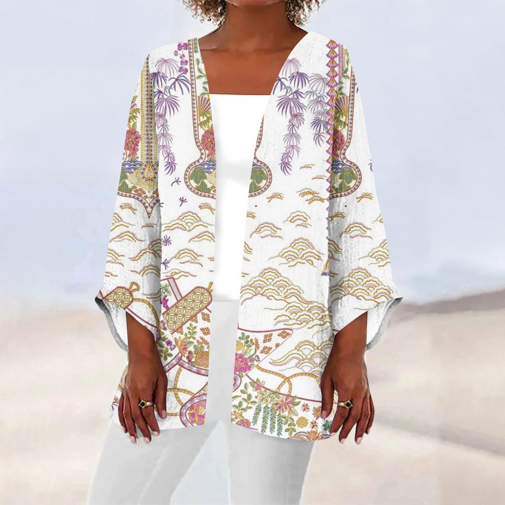 Women's Casual Fashion Printed Lightweight Medium Length Jacket Cardigan